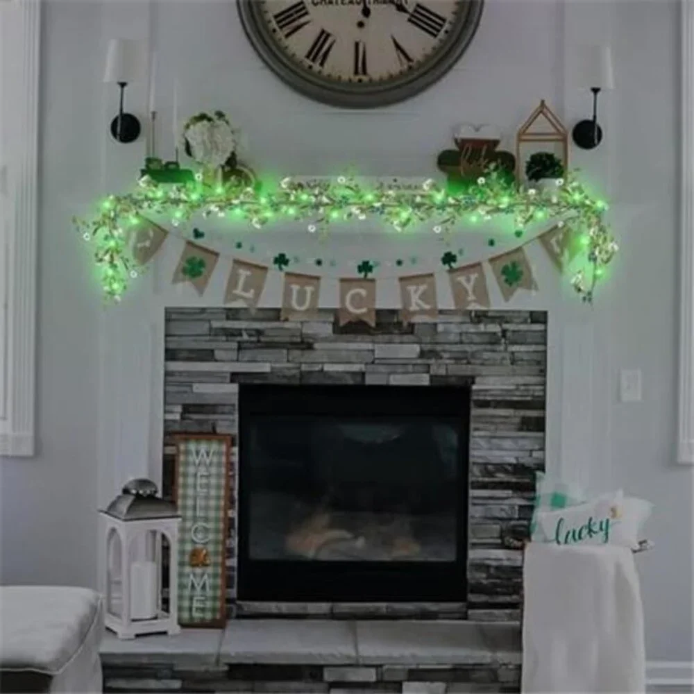 6 Ft St Patrick's Day Garland with Lights St Patricks Day Decorations, Shamrock